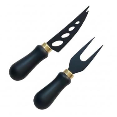 Imagem de Kit 2 Peças Cortador Queijo e Frios em Inox Preto Design para Mesa Posta