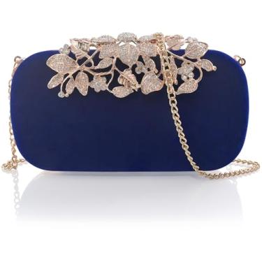 Imagem de ILILAC Bolsa de Noite de Cristal Strass Noiva e Dama de Honra Casamento Baile Formal Clutch Bolsas para Mulheres Noite, Azul, 7.5 x 2.3 x 4 inches