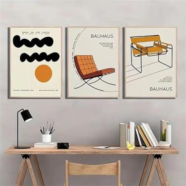 Imagem de 3 peças de impressão de cadeira Bauhaus sobre mesa 20 x 30 cm arte de parede presente para casa moderna, escritório, sala de estar, decoração de quarto, pôster de tela sem moldura presente de arte de