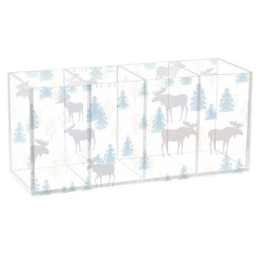 Imagem de Burbuja Porta-canetas de acrílico para árvore de inverno, 4 compartimentos, suporte de lápis transparente para pincéis de maquiagem, acessórios de mesa de escritório em casa