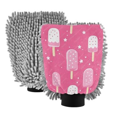 Imagem de STAYTOP Luvas de lavagem de carro para picolés de desenho animado, 2 peças, luvas de microfibra de chenille, sem arranhões, panos de esponja de lavagem ultra absorventes para carros, limpeza doméstica