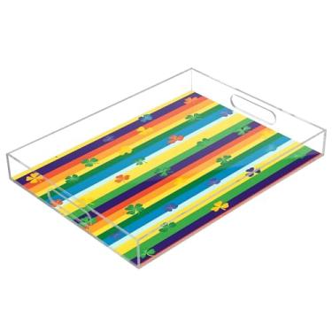 Imagem de STAYTOP Bandeja de acrílico para servir no dia de São Patrício, trevo da sorte, 15,7 x 11,20 cm, bandejas decorativas à prova de derramamento, organizador de bancada para café da manhã, chá, comida