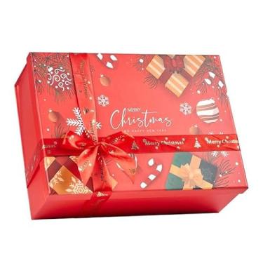 Imagem de Imamse Caixas de presente de Natal com tampas e fita, grandes caixas de presente vazias, caixa de papelão dobrável resistente de luxo para presentes, suprimentos de presente de Natal (pacote com 1)