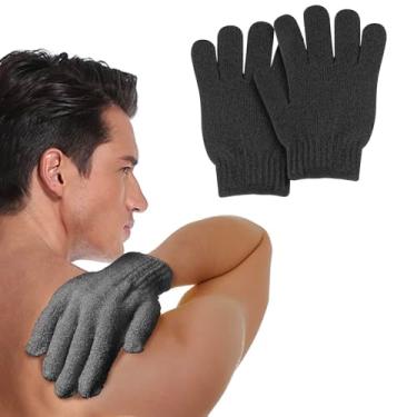Imagem de 2 peças luva esfoliante esponja de bucha esfoliante corporal limpeza profunda remove a pele morta para mulheres e homens (preto)