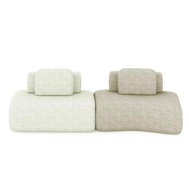 Imagem de Sofá Ilha Sala de Estar Dakota 2 Módulos 316cm Encostos Almofadas Soltas Bouclê Rústico OffWhite/Greige G33 - Gran Belo