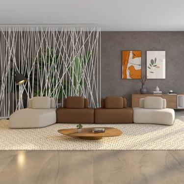 Imagem de Sofá Ilha Sala de Estar Dakota 4 Módulos 626cm Encostos Almofadas Soltas Veludo Bege/Marrom G33 - Gran Belo