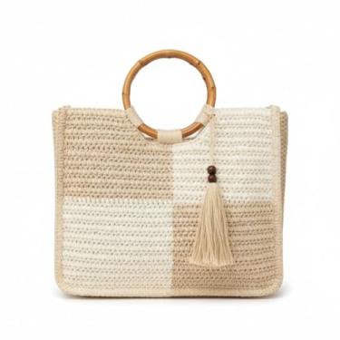 Imagem de Bolsa De Palha Feminina Praia Grande Alça Bambu Sofisticada Verão Mulher Presente ALWY (Off White)