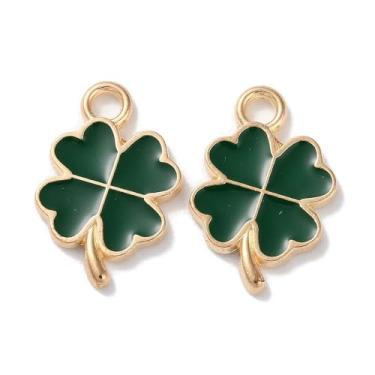 Imagem de Pingentes de liga esmaltada, 100 peças, dourado, fofo, esmaltado, pingentes verdes para colar, pulseira, brincos, chaveiros, artesanato, joias, trevo, 19 x 12 x 1,5 mm