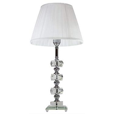 Imagem de Abajur de Mesa Cristal Ambientes Decorativos Sala Quarto Escritório Lâmpada Led e Cúpula Branca 60cm