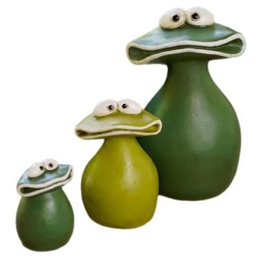 Imagem de Decoração de Mesa Vasos Flores Família Três Sapos Boca Grande em Resina Criativa Ornamento Curinga Fofo e Engraçado com Expressões Antropomórficas Papel Suporte Ambiente Gradiente para Jardim Sacada D