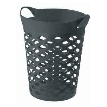 Imagem de Ordene - Cesto Organizador Plástico Flexível Redondo de 44 Litros, Cor Cinza, Linha Log