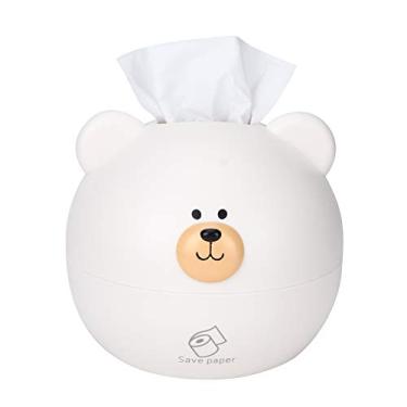 Imagem de Eujgoov Capa de Caixa de Tecido de Urso Bonito Desenho Animado Material PP Grande Abertura Suporte de Bordas Arredondadas para Presentes de Decoração de Escritório Em Casa 6,7 ​​Pol de Diâmetro 6,1 Pol de Altura (Branco)