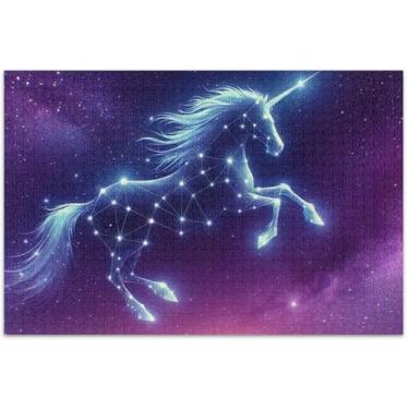 Imagem de Quebra-cabeça espacial constelação unicórnio 1000 peças adultos pintura animal decoração mordaça presente quebra-cabeça engraçado presentes de jogo de quebra-cabeça, 75 x 40 centímetros