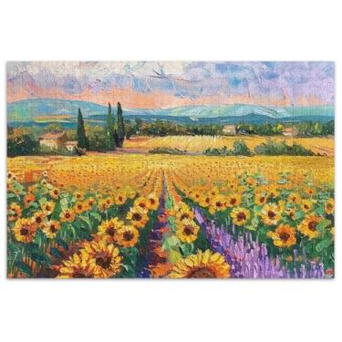 Imagem de Quebra-cabeça de campo de girassol para adultos, 1000 peças, natureza, colorido, floral, família, quebra-cabeça, elefante branco, presentes engraçados