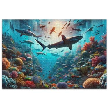 Imagem de Quebra-cabeça tubarão marinho animais marinhos adultos 1000 peças quebra-cabeça brinquedo arte quebra-cabeças duros presentes para jogo de elefante branco