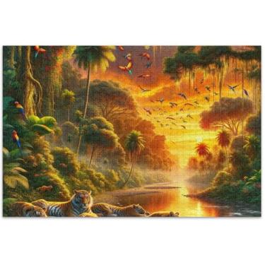 Imagem de Quebra-cabeça de paisagem de animais tropicais tigre, para adultos, 1000 peças, decoração de pintura animal, quebra-cabeça de paisagem, presentes de festa de elefante branco, 75 x 40 cm