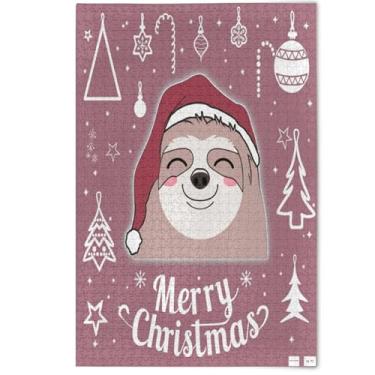 Imagem de Quebra-cabeça de Natal para adultos com preguiça fofa, 1000 peças, presentes engraçados para amantes de quebra-cabeças, quebra-cabeças divertidos em família, arte de paisagem floral, 1000 peças, 75 x