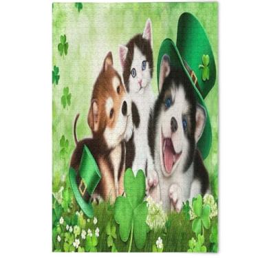 Imagem de Quebra-cabeça fofo filhote de cachorro de São Patrício 1000 peças para presentes de elefante branco adulto cena engraçada quebra-cabeças coloridos flor animal pintura, 1000 peças, 75 x 50 cm