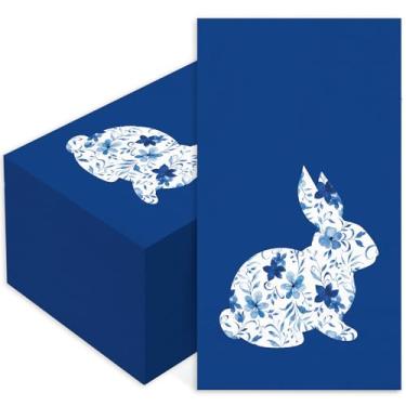 Imagem de JarThenaAMCS Guardanapos descartáveis para convidados de Páscoa, 50 peças, guardanapo de papel chinoiserie azul branco coelho flor jantar toalha de guardanapo de mão para artigos de mesa de primavera