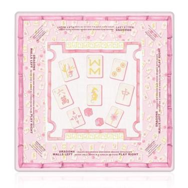 Imagem de NATSUNO Pink Chinoiserie Mahjong Mat (31.5″x31.5″), Grandmillennial Pink and Gold Chinese Non-Slip Noise Reduction Mahjong Table Mat for American Mah Jong Poker Board Games Card Games Dominoes