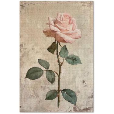 Imagem de Quebra-cabeça vintage com flor de rosa para adultos, 1000 peças, natureza, animal, pintura, família, diversão, quebra-cabeças, jogos, presentes tecnológicos, 75 x 40 cm