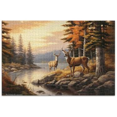 Imagem de Quebra-cabeças de pintura de paisagem de cervos 500 peças para adultos decoração de família quebra-cabeças elefante branco