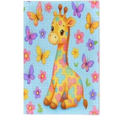 Imagem de Quebra-cabeça de 500 peças para adultos, arte de paisagem floral, girafa, borboletas, florais, cena, natureza, quebra-cabeças engraçados, presentes tecnológicos, 500 peças, 52 x 37,8 cm