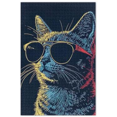 Imagem de Quebra-cabeças engraçados de gato com óculos de sol, 1000 peças, presentes para adultos, jogo de elefante branco, natureza, estampa de flores e animais