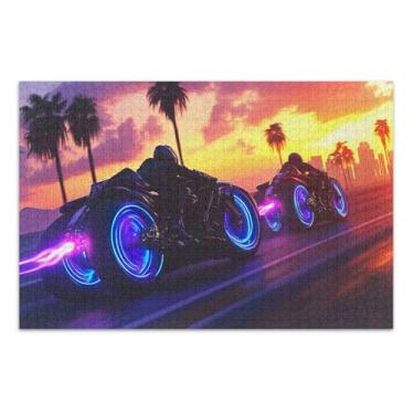 Imagem de Quebra-cabeças de corrida Neon Bikes para adultos, 1000 peças, quebra-cabeças de fantasia para adultos, jogos mentais