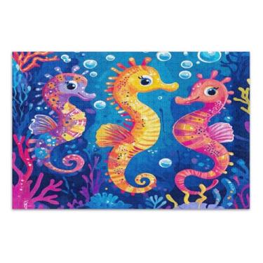 Imagem de Quebra-cabeça de cavalos-marinhos coloridos em recifes de corais para adultos, 500 peças, quebra-cabeça adulto com letras nas costas