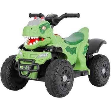 Imagem de Quadriciclo Elétrico Infantil Dinossauro Rex, 6V, Verde, Design T-Rex, Bateria Recarregável, com Luzes e Sons, para Crianças