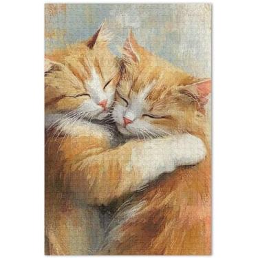 Imagem de Quebra-cabeças de gatos fofos abraçando 1000 peças para adultos, arte animal, impressão de paisagem, presentes de elefantes brancos, 75 x 40 cm