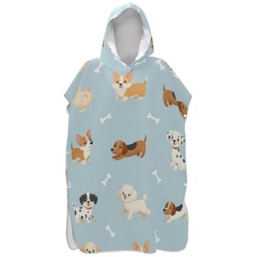 Imagem de Joisal Poncho de surfe trocador para toalha de natação com capuz Adul bonito plus size homens mulheres poncho com capuz fofo desenho animado cão azul
