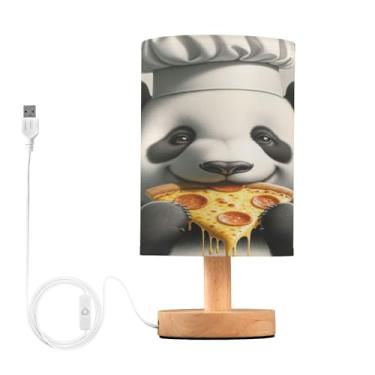 Imagem de Joisal Candeeiros de mesa de cabeceira Panda Chef Pizza com abajur de linho pequeno, luminária de balcão pequena