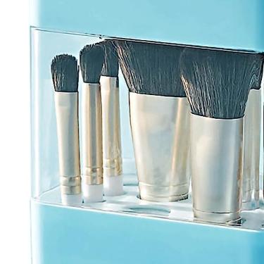 Imagem de Dioche Suporte para Pincel de Maquiagem Com 12 Furos, Ventilação Clara, Respirável, Organizador de Pincéis de Maquiagem, Caixa de Armazenamento para Maquiadores Profissionais, Material (Azul)