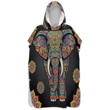 Imagem de Joisal Elefante mandala floral preto trocador para adultos poncho de surfe plus size masculino poncho com capuz praia moletom toalha natação
