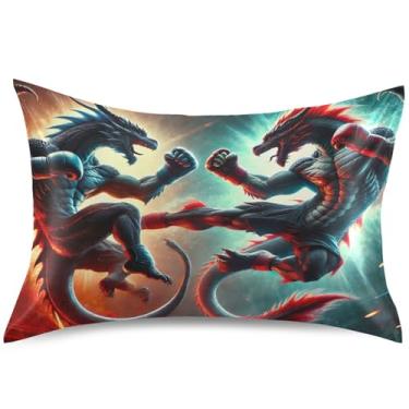 Imagem de Capa de almofada de cetim Dragon Battle Fight Travesseiro padrão Queen King Size Travesseiros de cama macios conforto animal, tamanho padrão, 66 cm x 50 cm