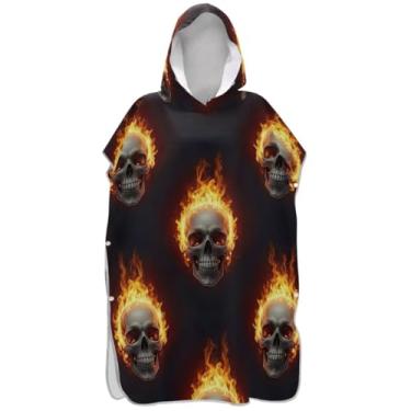 Imagem de Joisal Poncho de surfe preto de caveira humana para trocador de roupas de banho de praia com capuz ponchos femininos vestíveis com capuz