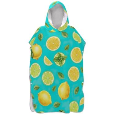 Imagem de Joisal Roupão de mudança verde limão aquarela para adultos poncho de surfe com capuz toalha de natação bonito leve feminino ponchos com capuz