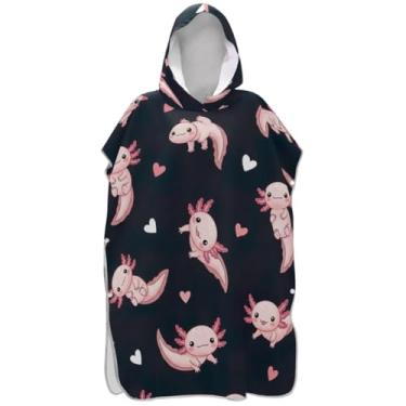Imagem de Joisal Roupão de mudança de poncho de surfe plus size para Adul com capuz toalha de praia estampado bonito rosa axolotls ponchos femininos com capuz