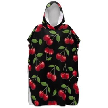 Imagem de Joisal Poncho de surfe vermelho cereja preto para adultos trocador de roupa de praia com capuz toalha floral absorvente masculino poncho com capuz