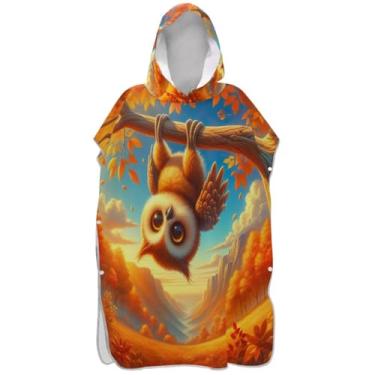 Imagem de Joisal Roupão de mudança de poncho de surfe para toalha de banho com capuz Adul bonito plus size ponchos adultos para mulheres bonito coruja outono