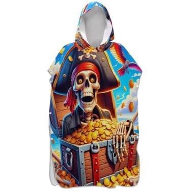 Imagem de Joisal Poncho de surfe plus size para adultos trocador de roupão praia moletom toalha natação brincalhão pirata esqueleto tesouro unissex adulto poncho com capuz