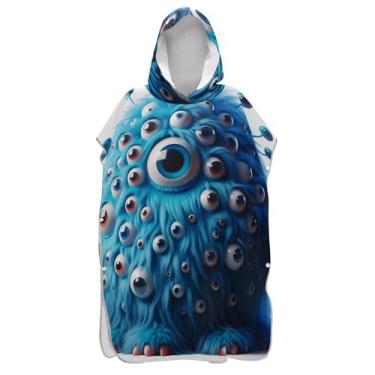 Imagem de TSENQUE Roupão de mudança de monstro legal azul engraçado para adultos poncho de surfe praia banho toalhas com capuz roupão masculino feminino poncho com capuz