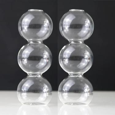 Imagem de Pacote com 2 lindos vasos de bolhas para flores, vidro, moderno, bolha, para decoração de casa, vaso de flor único redondo decorativo para mesa (transparente, 3 bolas 16,5 cm)