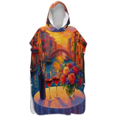 Imagem de Joisal Poncho de surfe trocador para toalha de banho com capuz de praia plus size poncho masculino com capuz vintage desenho animado floral vinho flor