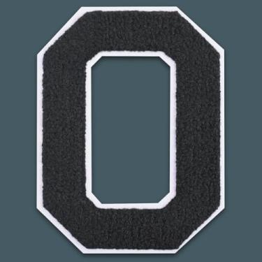 Imagem de QianSiLi Remendos de letras universitárias de chenille preto de 15 cm, letras grandes para jaquetas Letterman, moletons com capuz, mochilas, coletes, roupas, adesivos individuais de letra O