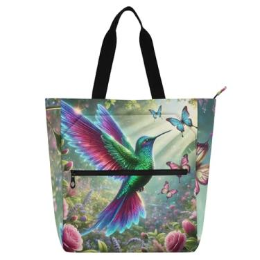 Imagem de GAIGEO Sacola floral de primavera beija-flor para mulheres, bolsas de tecido de lona para trabalho, faculdade, escola, professores, amantes de livros