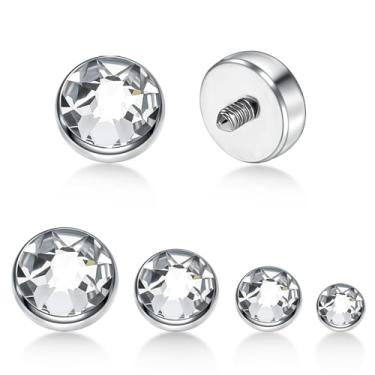 Imagem de QUZIONE Conjunto de joias de piercing dérmico – Âncora de perfuração de superfície 14G + 4 tops micro dérmicos de zircônia cúbica (3/4/5/7 mm) – Joias de piercing dérmico de grau de implante para