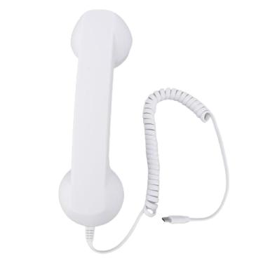 Imagem de GOWENIC Aparelho de Telefone retrô, Receptor de Telefone Com Fio Tipo C Ergonômico Com Controle de Volume e Alto-falante HiFi, para Conferência de Videochamada de Celular e Tablet (Branco)